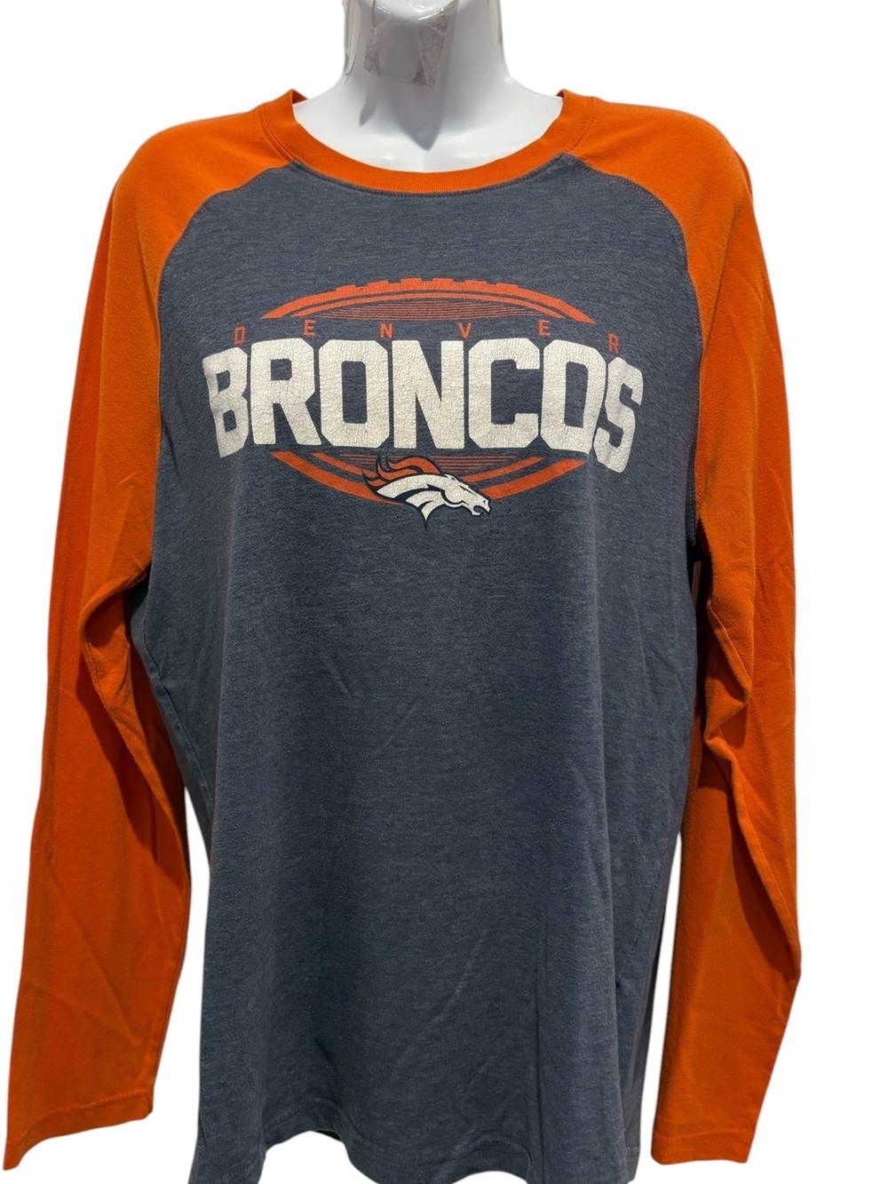 NFL TEAM APPAREL DENVER BRONCOS Men’s Long Sleeve Raglan Tshirt Size Large